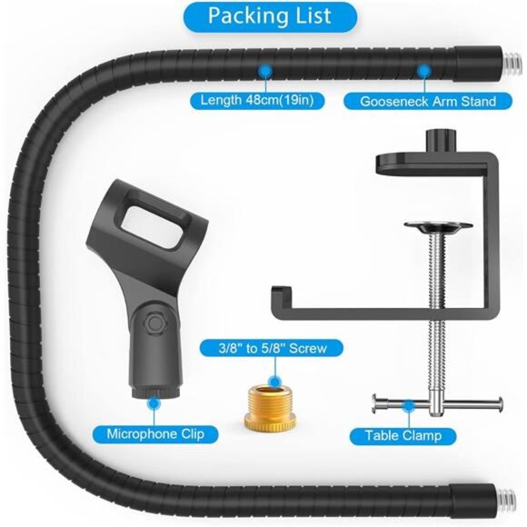 Microphone Arm Stand,19 Inch Long Universal Gooseneck Desktop Mic Stand - Picture 6 of 7